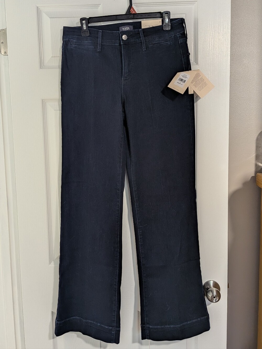 NYDJ Women's Navy Wide-Leg Teresa Trouser Jeans Dark Enzyme 8